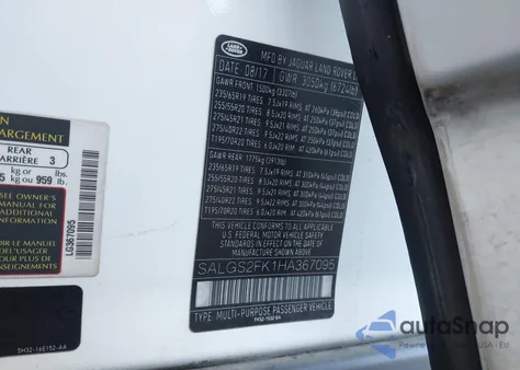 2017 Land Rover Range Rover 3.0L V6 Turbocharged Diesel Hse Td6 из США, поврежденный, VIN SALGS2FK1HA367095